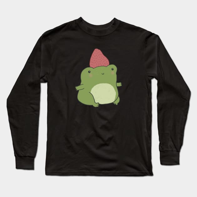 Cute Frog Rocking a Strawberry Hat in a Kawaii Cottagecore Vibe Long Sleeve T-Shirt by Ministry Of Frogs